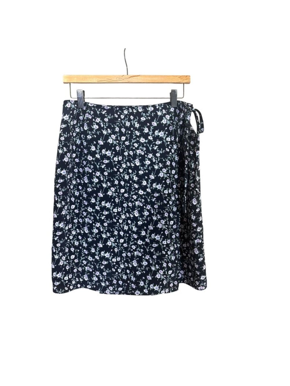 Vintage 90s Black Purple Micro Floral Short Wrap Skirt 7